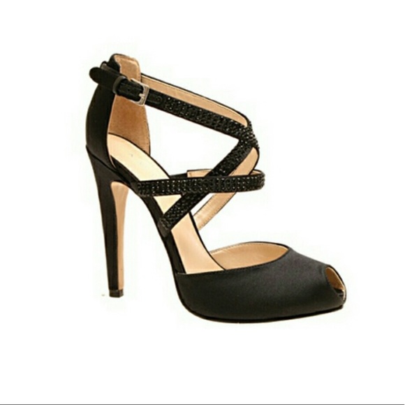 Nine West Just Maybe black Strappy Peep Toe Heels - Picture 2 of 6